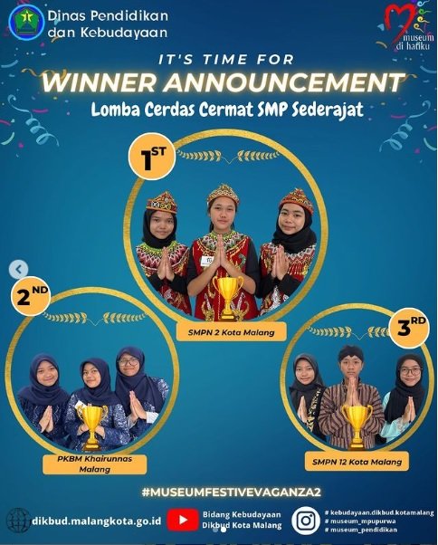 Pemenang Grand Final Lomba Cerdas Cermat Tingkat SMP Sederajat dalam Rangkaian Museum Festive Vaganza #2