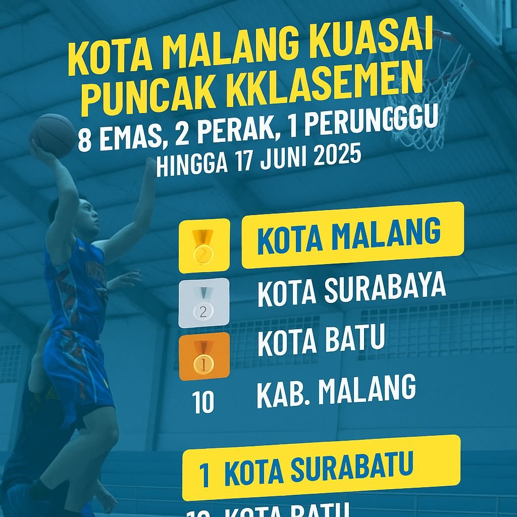Kota Malang Kuasai Puncak Klasemen: 8 Emas, 2 Perak, 1 Perunggu