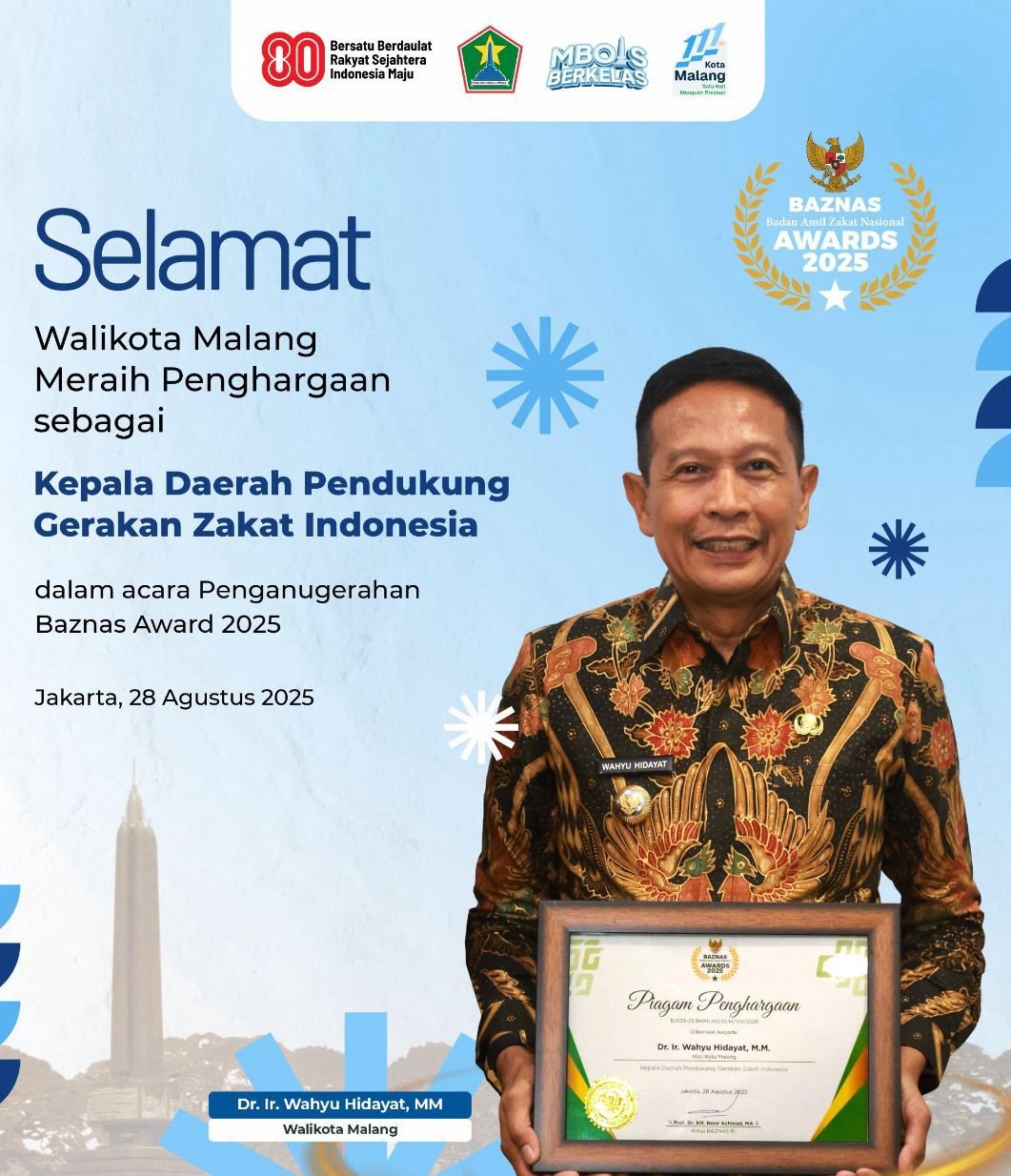 Wali Kota Malang Terima Baznas Award 2025, Kota Malang Dinobatkan sebagai Baznas Kota Kantor Digital Terbaik