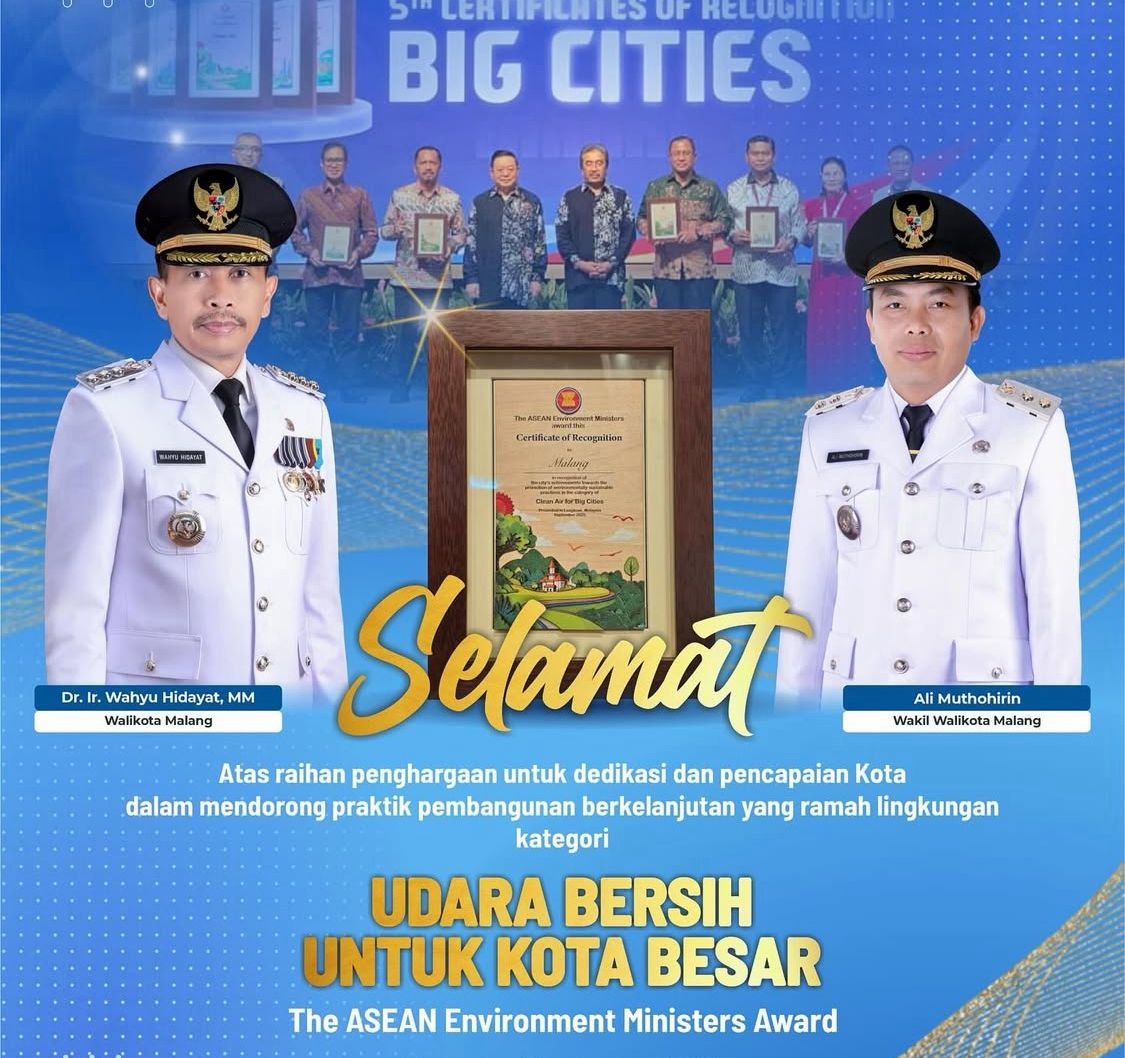 Kota Malang Raih ASEAN Clean Air Award 2025, Bukti Konsistensi Jaga Kualitas Udara