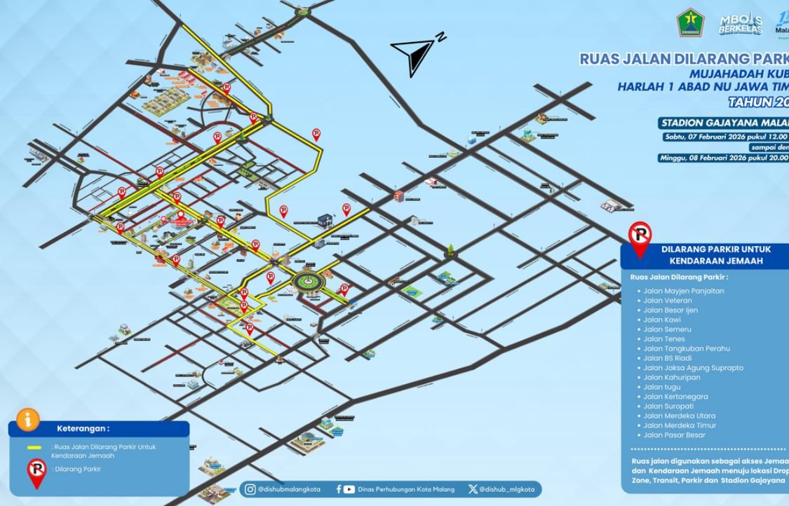 Jangan Salah Parkir, Ini Lokasi Zona Timur Harlah 1 Abad NU di Kota Malang