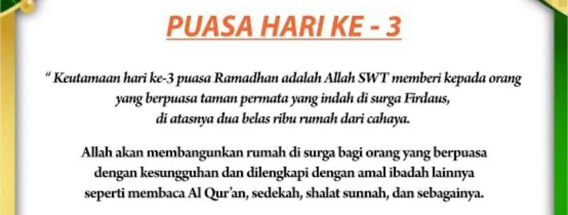 Keutamaan Puasa Hari Ke-3 Ramadan 1447 H/2026: Janji Surga Firdaus dan Ampunan Allah