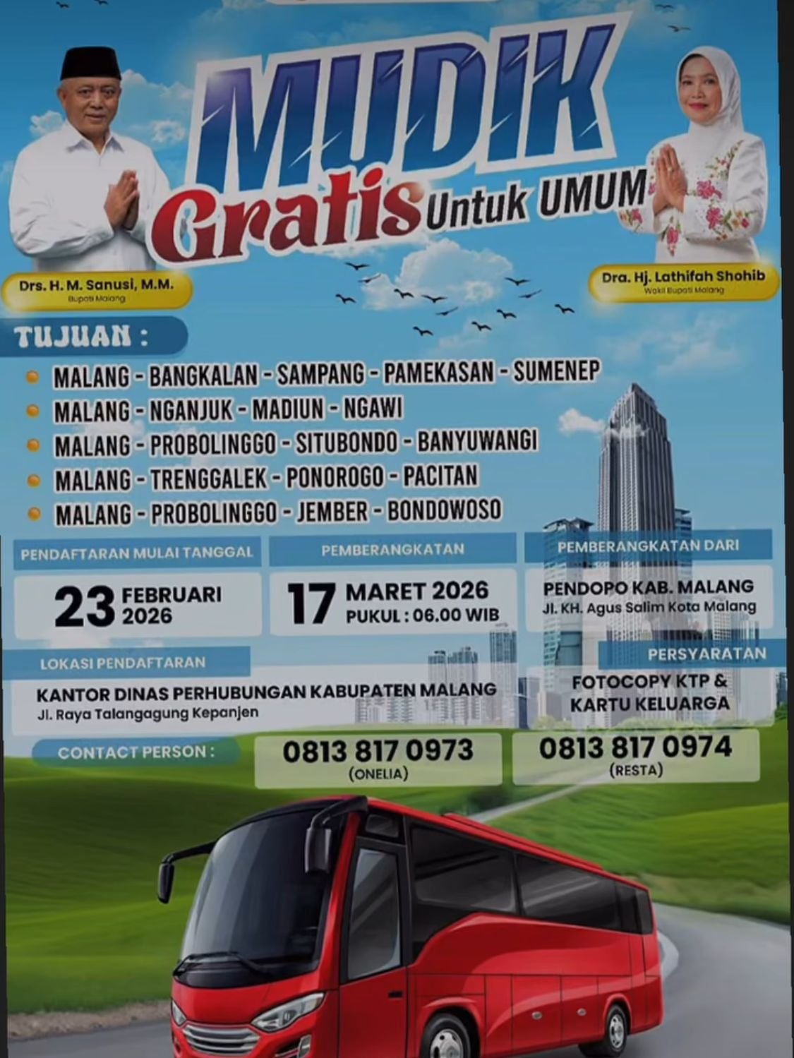 Mudik Gratis 2026, Dishub Kabupaten Malang Buka Pendaftaran 23 Februari, Berangkat 17 Maret
