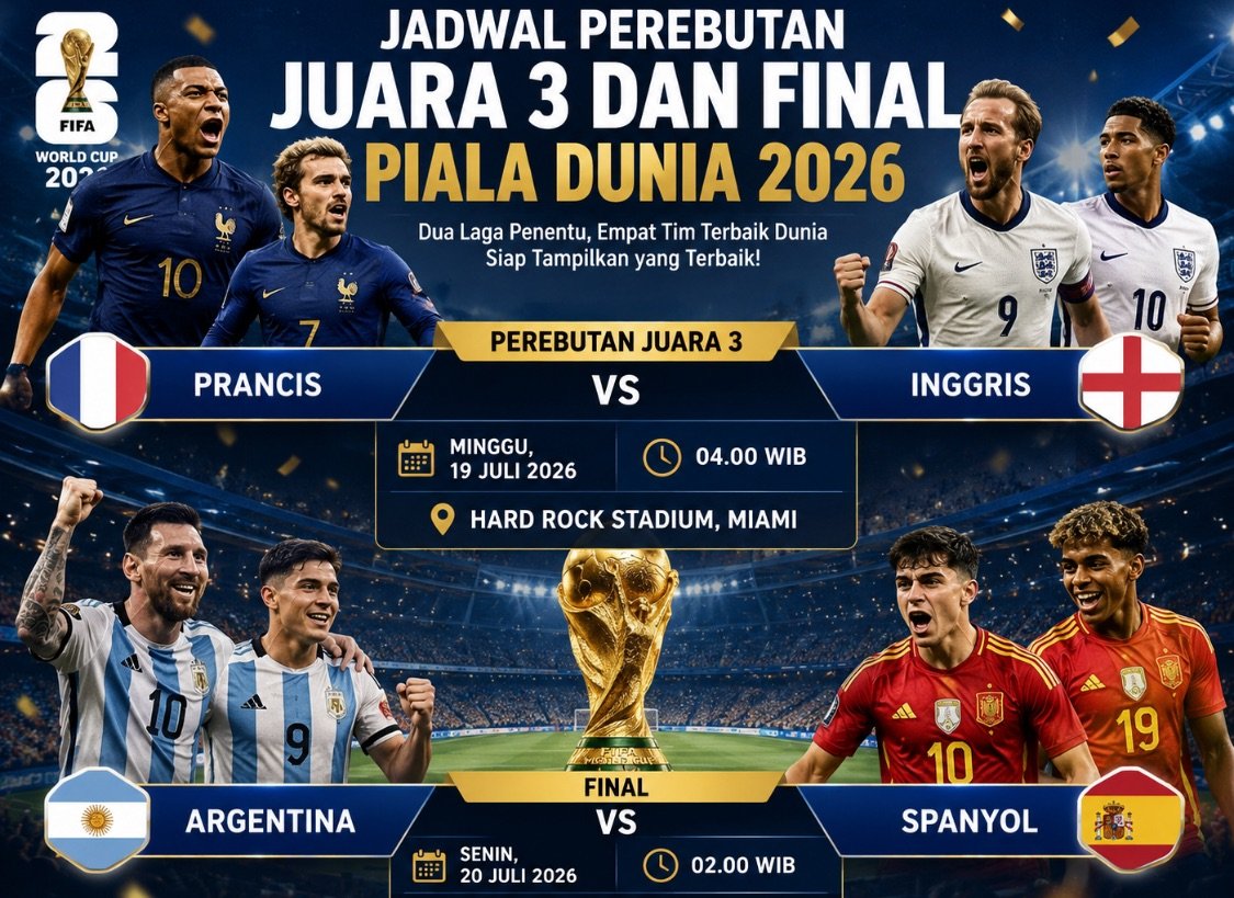 Jadwal Piala Dunia 2026: Prancis vs Inggris Perebutkan Juara 3, Argentina dan Spanyol Bentrok di Final
