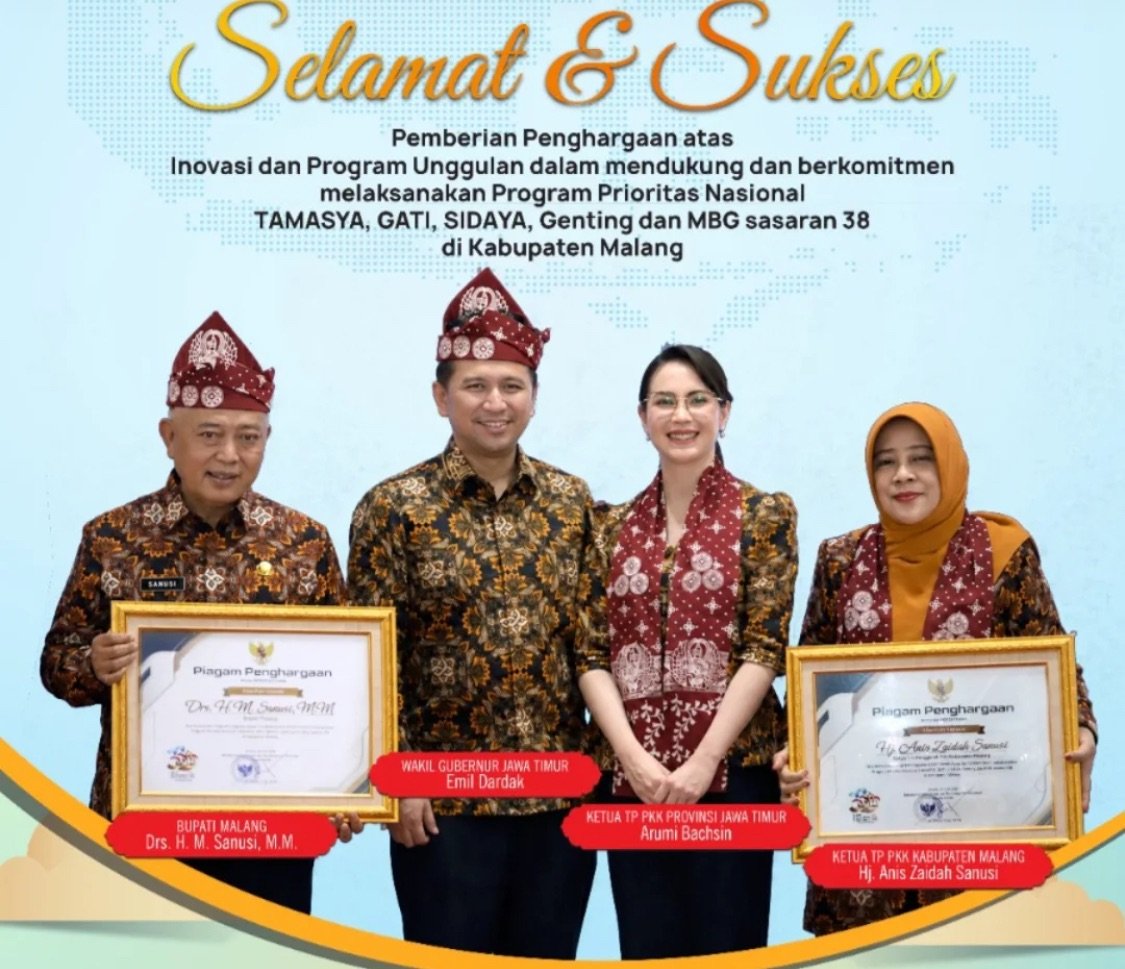 Bupati Malang Raih Penghargaan Nasional atas Inovasi Program Prioritas Keluarga